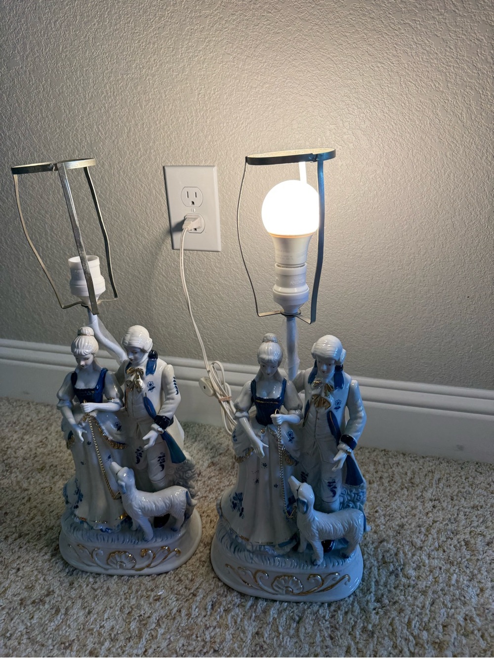 Porcelain Blue & White Figurine Table Lamp Pair - Classic Home Accent